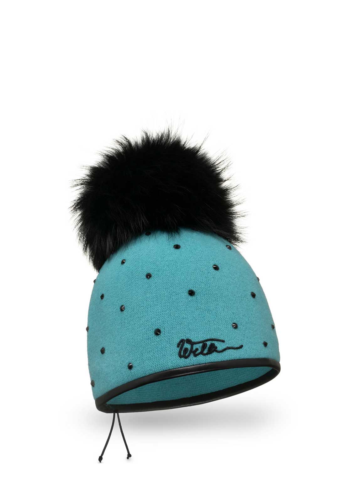 Willi Bile Handmade Embellished Pom Pom Hat, Teal