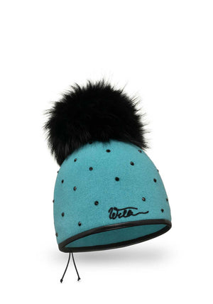 Willi Bile Handmade Embellished Pom Pom Hat, Teal