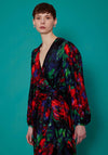 Birelin Balloon Sleeve Wrap Print Midi Dress, Black