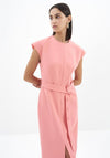 Birélin Sleeveless with Button Belt Detail Midi Dress, Apricot