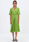 Birélin Size 12 V-Neck Linen Blend Midi Dress, Green