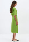 Birélin Size 12 V-Neck Linen Blend Midi Dress, Green