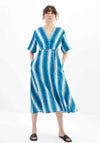 Birélin Half Zip Printed A-Line Midi Dress, Blue