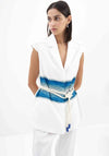 Birélin Rope Belt Printed Longline Waistcoat, White
