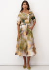 Bize Printed Collar Wrap Midi Dress, Green