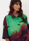 Bize Watercolour Abstract Oversized Shirt, Green Multi