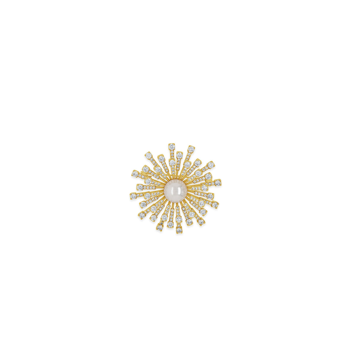 Absolute CZ Pearl Burst Brooch, Gold
