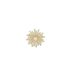 Absolute CZ Pearl Burst Brooch, Gold