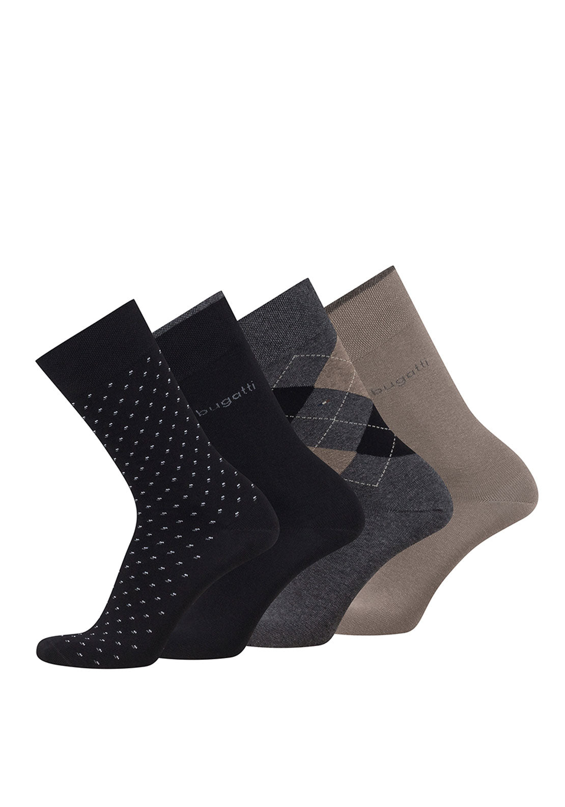 Bugatti 4 Pack Socks Gift Box, Black & Beige Multi