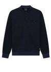 Bugatti Long Sleeve Micro Print Polo Shirt, Navy & Blue