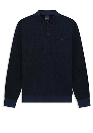 Bugatti Long Sleeve Micro Print Polo Shirt, Navy & Blue