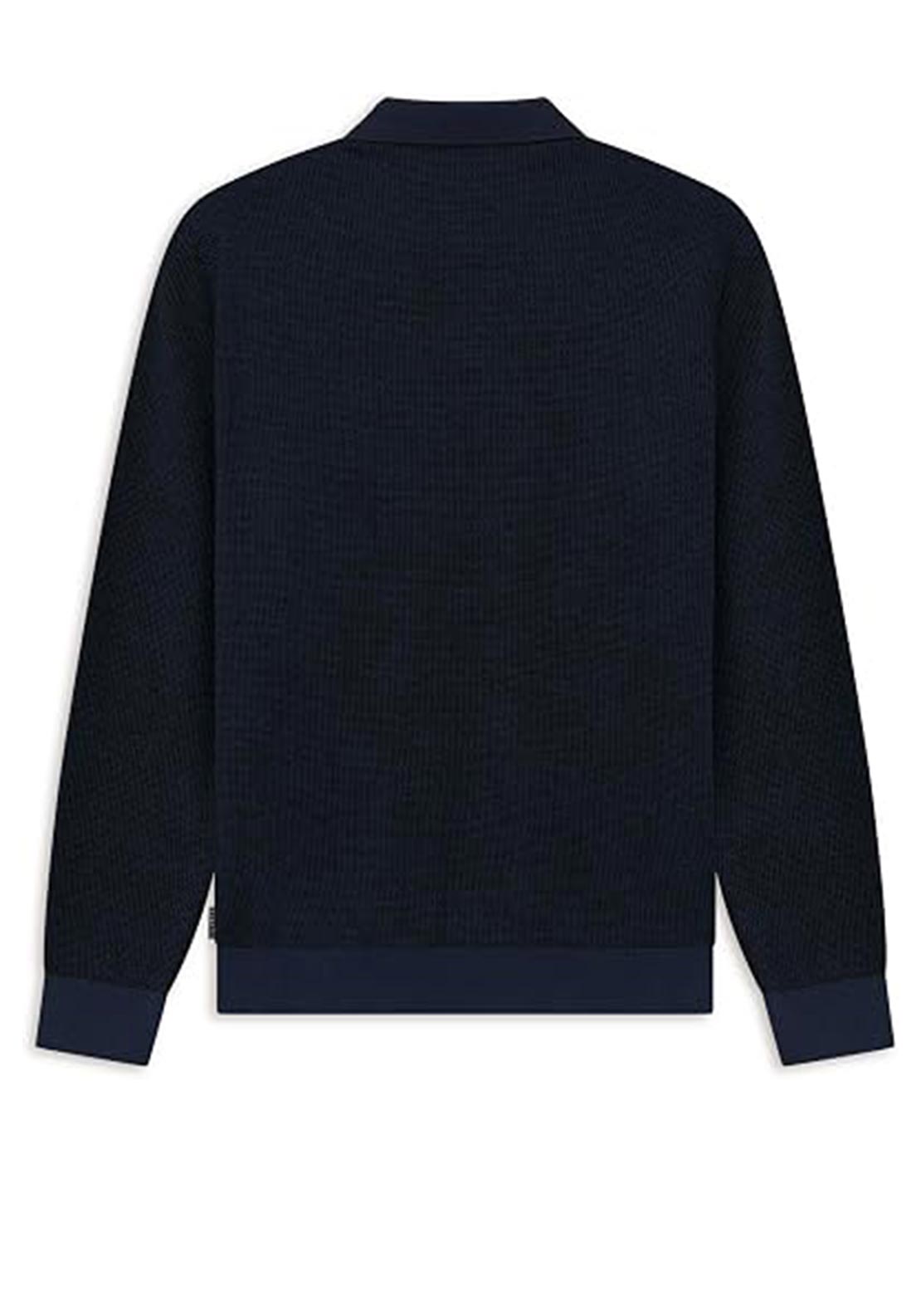 Bugatti Long Sleeve Micro Print Polo Shirt, Navy & Blue