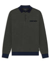 Bugatti Long Sleeve Micro Print Polo Shirt, Navy & Bottle Green