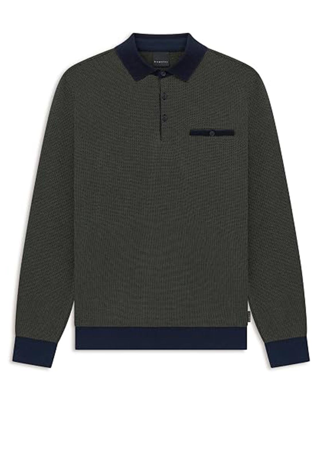 Bugatti Long Sleeve Micro Print Polo Shirt, Navy & Bottle Green