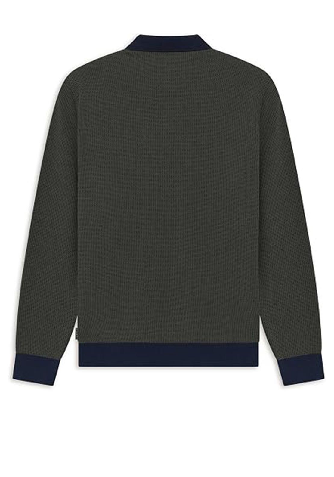 Bugatti Long Sleeve Micro Print Polo Shirt, Navy & Bottle Green