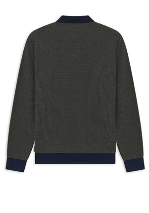 Bugatti Long Sleeve Micro Print Polo Shirt, Navy & Bottle Green