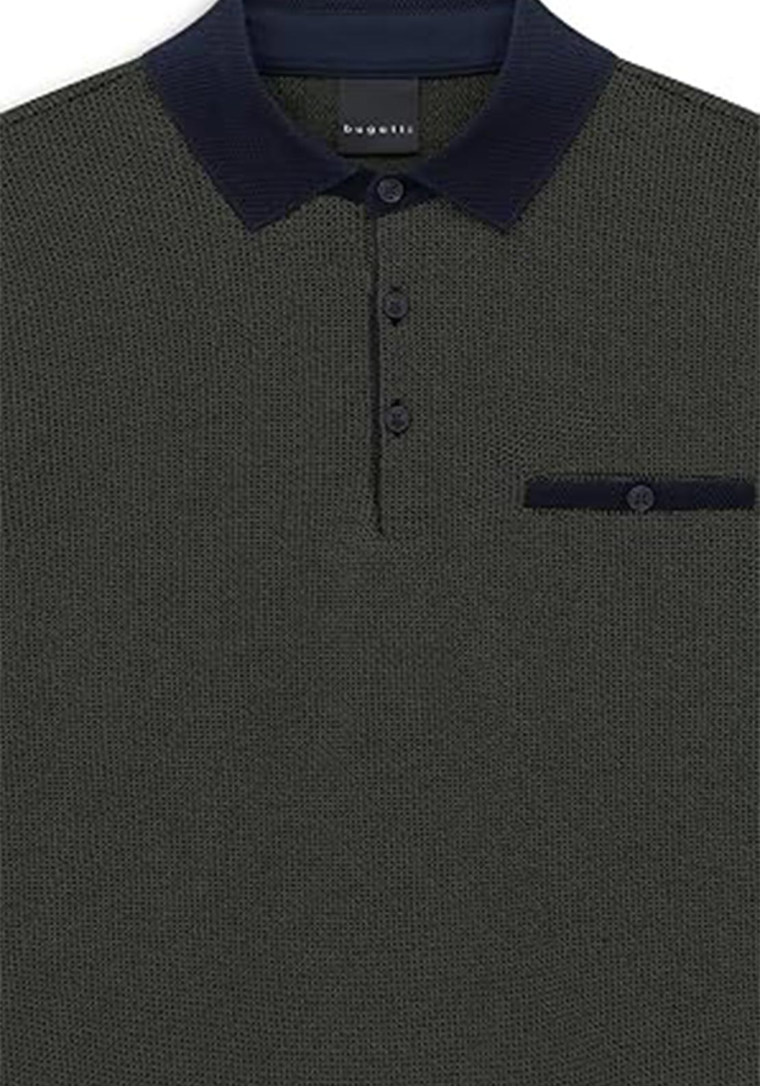 Bugatti Long Sleeve Micro Print Polo Shirt, Navy & Bottle Green