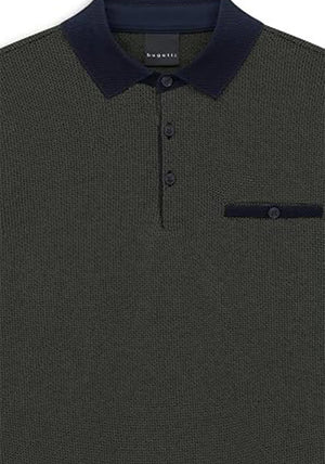Bugatti Long Sleeve Micro Print Polo Shirt, Navy & Bottle Green