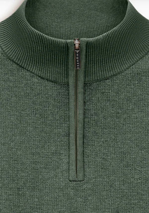 Bugatti Quarter Zip Fine Knit Sweater, Green