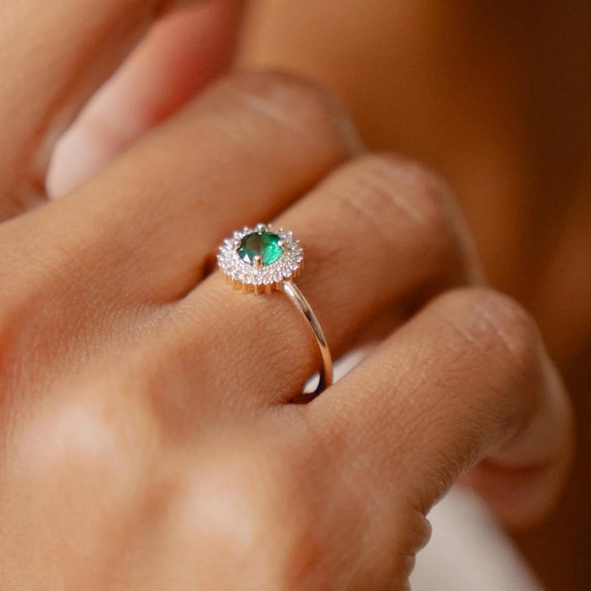Burren Jewellery Madelyn Ring, Gold & Green