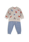 Babybol Baby Boy Astro Saurus Print 2 Piece Set, White