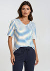 Barbara Lebek Striped V Neck T-Shirt, Cream and Blue