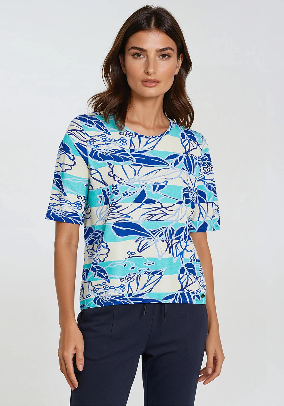 Barbara Lebek Striped Floral T-Shirt, Blue