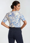 Barbara Lebek Floral Outline V Neck T-Shirt, Cream and Blue