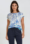 Barbara Lebek Satin Floral Elastic Trim Top, Cream & Blue