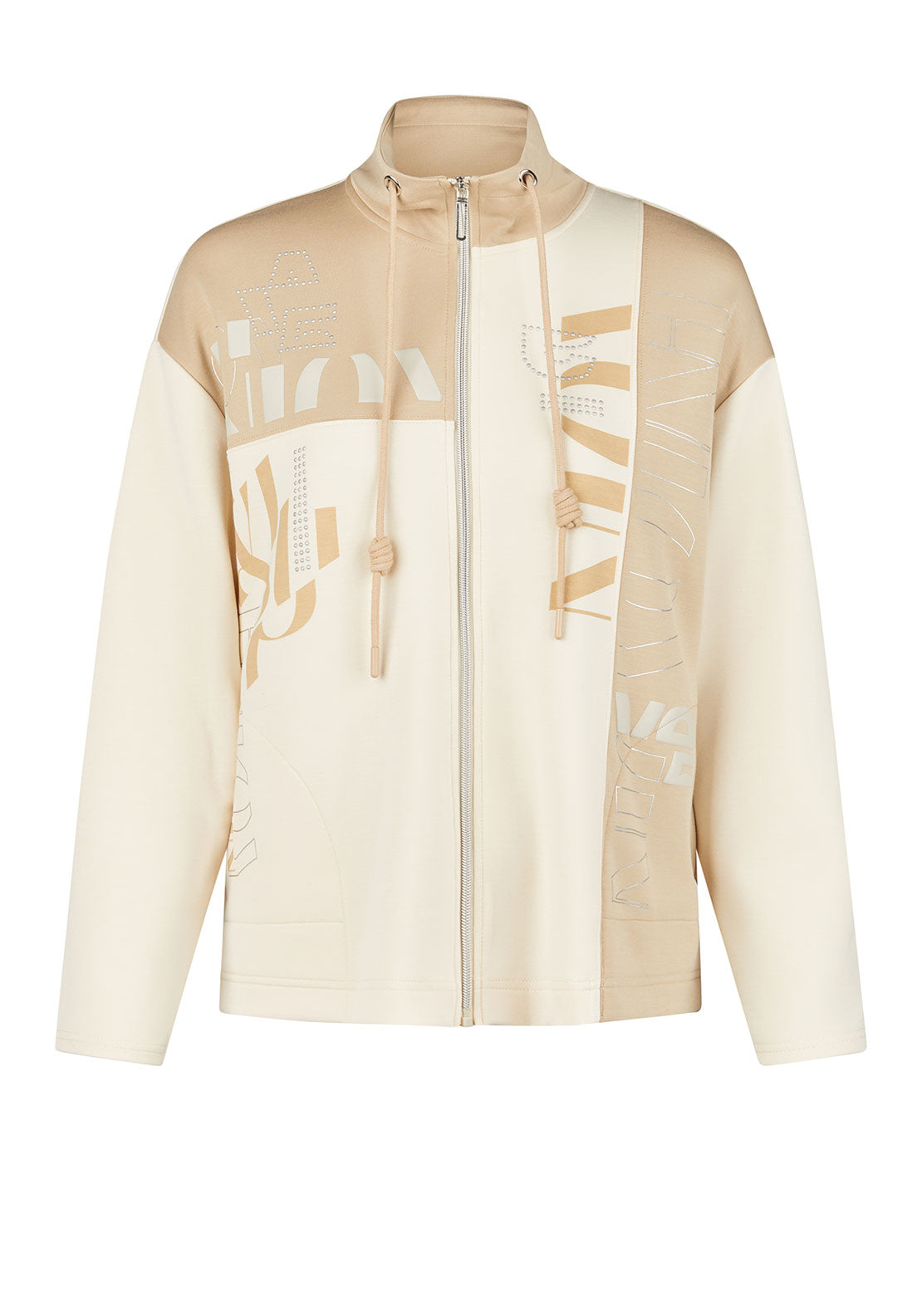 Barbara Lebek Colour Block Graphic Zip Sweatshirt, Beige