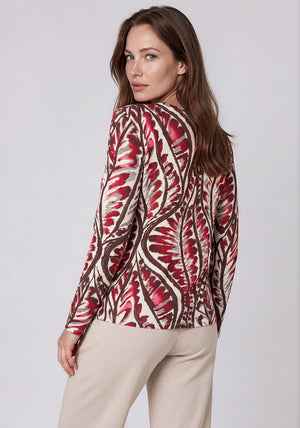 Barbara Lebek Leaf Print Long Sleeve Top, Red
