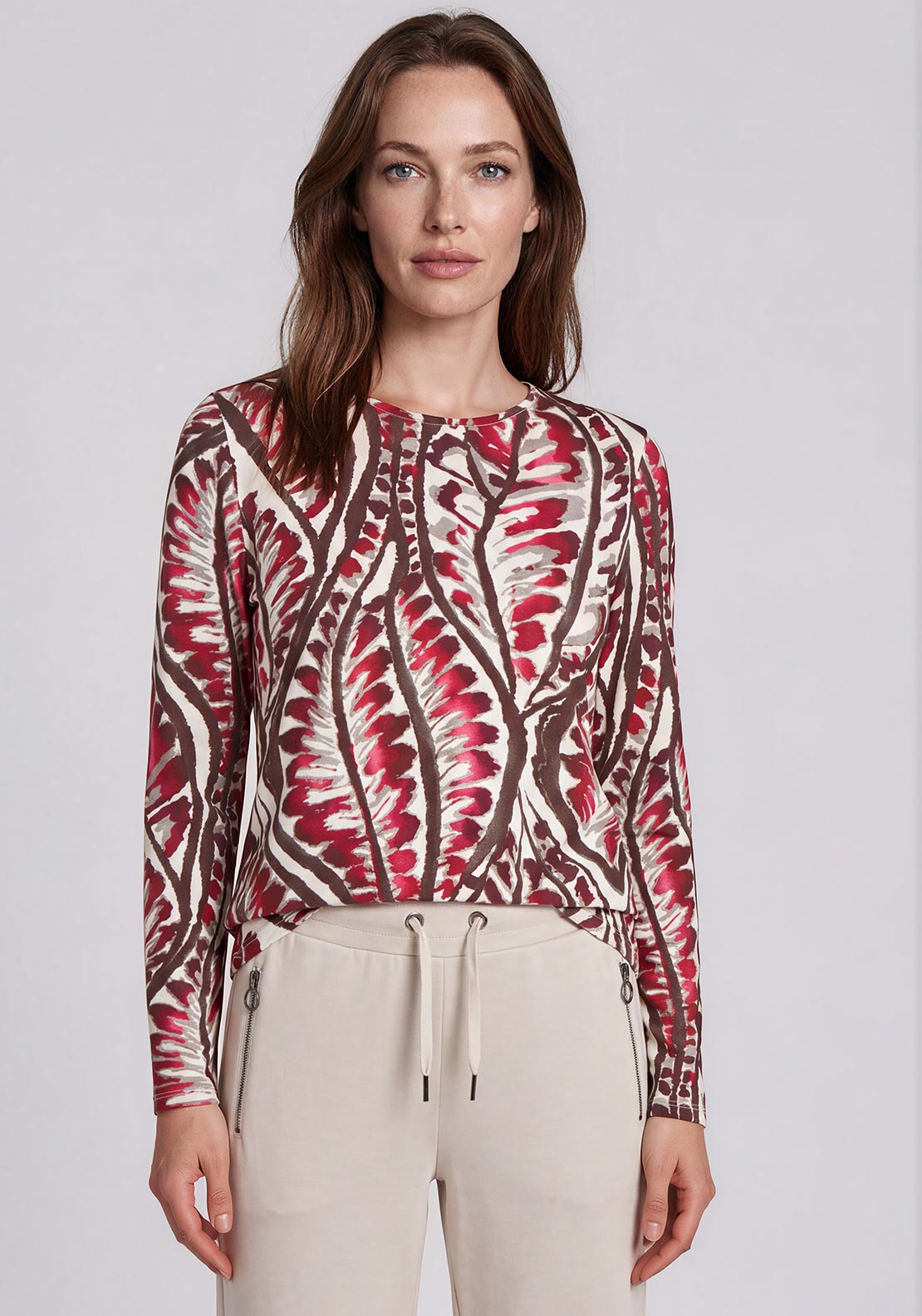 Barbara Lebek Leaf Print Long Sleeve Top, Red
