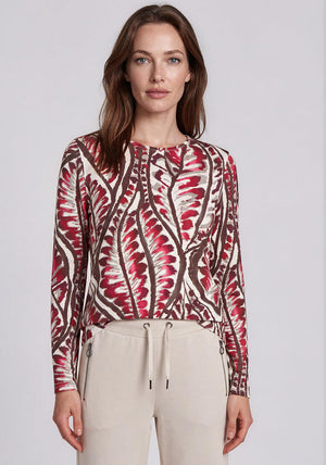 Barbara Lebek Leaf Print Long Sleeve Top, Red