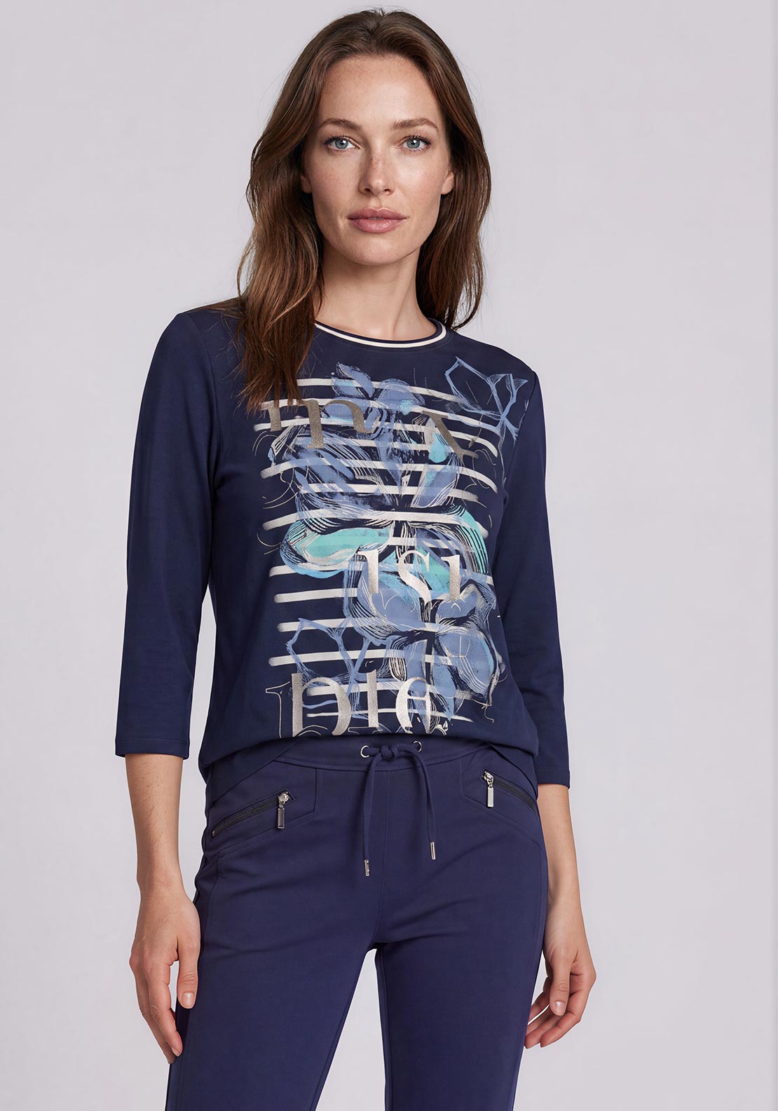 Barbara Lebek Floral Graphic Top, Navy