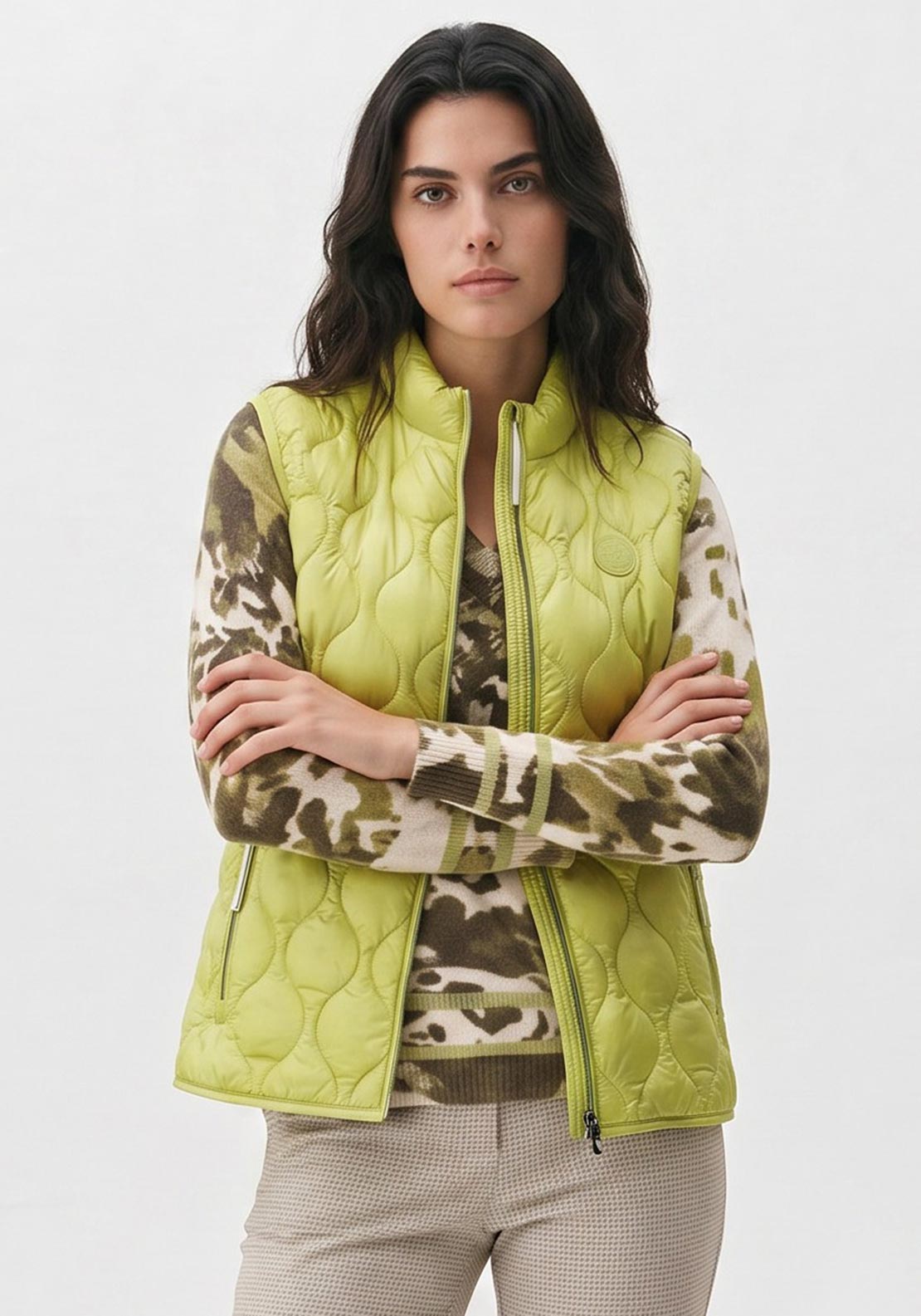 Olsen Quilted Zip Up Gilet, Green