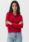 YERSE Fine Knit Tie Detail V-Neck Cardigan, Red