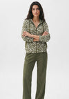 Olsen Abstract Print Zip Up Cardigan, Green and White