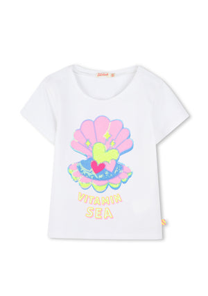 Billieblush Girls Short Sleeve Shell Sequin Tee, White