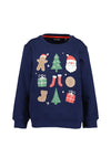 Blue Seven Boy Christmas Print Sweater, Navy