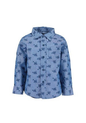 Blue Seven Baby Boy Long Sleeve Digger Shirt, Blue