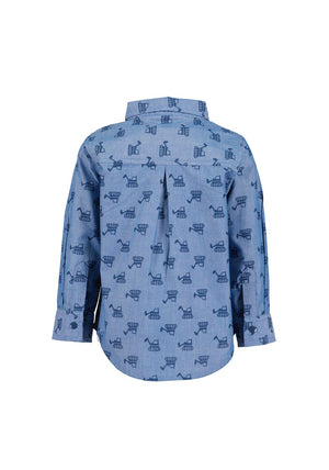 Blue Seven Baby Boy Long Sleeve Digger Shirt, Blue
