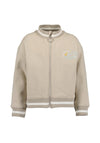 Blue Seven Mini Girl Long Sleeve Baseball Jacket, Beige