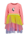 Blue Seven Mini Girl Unicorn Long Sleeve Tulle Dress, Pink