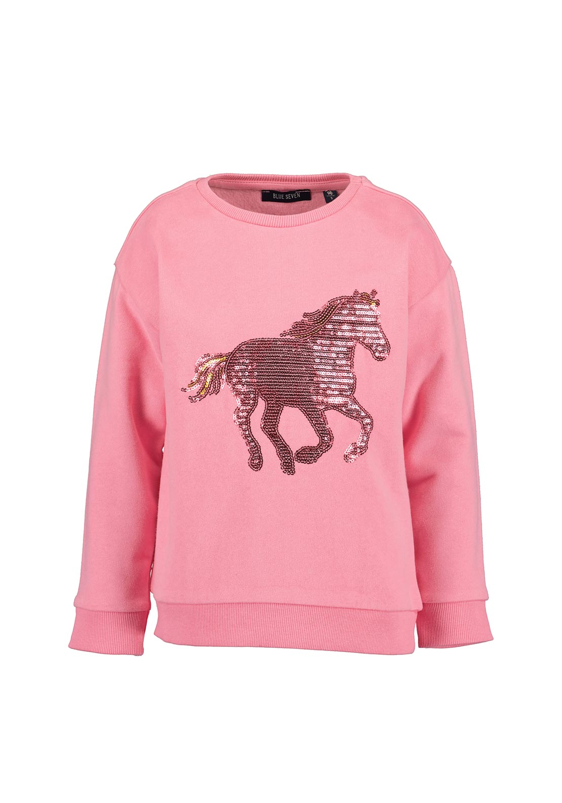 Blue Seven Mini Girl Sequins Horse Long Sleeve Sweater, Pink