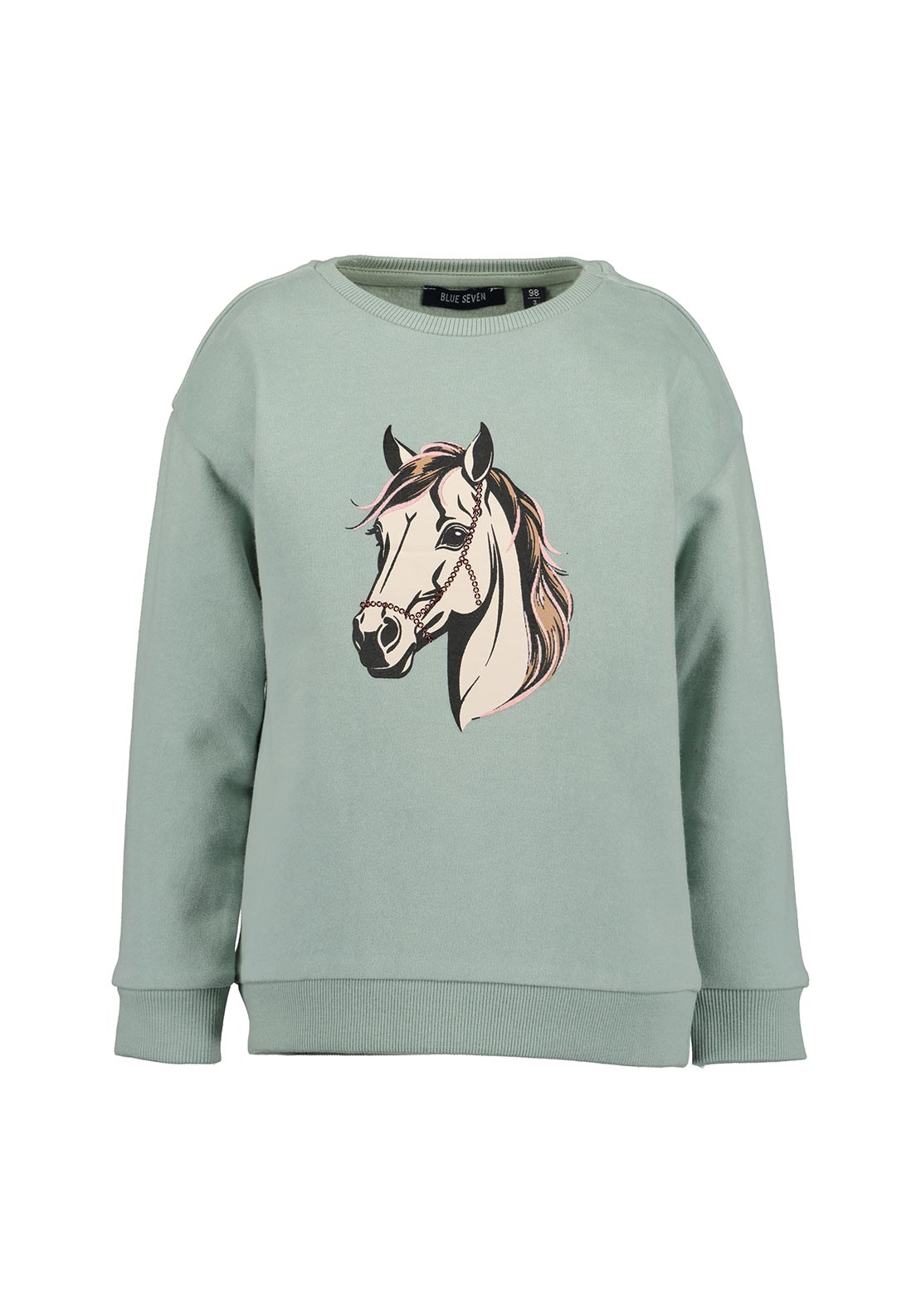Blue Seven Mini Girl Horse Long Sleeve Sweater, Green