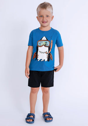 Blue Seven Mini Boy Shark Short Sleeve Tee, Blue