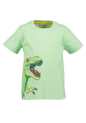Blue Seven Mini Boy Sequins Dino Short Sleeve Tee, Green