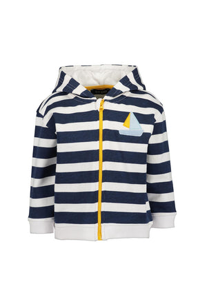 Blue Seven Baby Boy Stripe Full Zip Hoodie, Navy