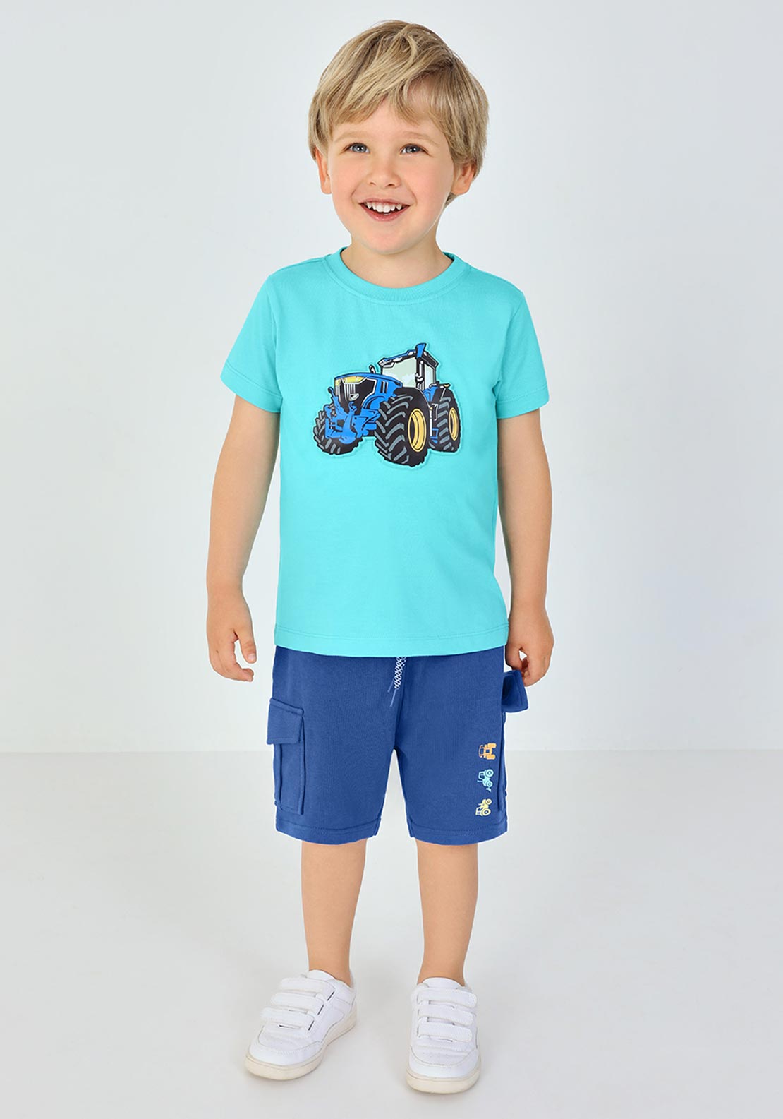 Blue Seven Mini Boy Tractor Detail Shorts, Blue