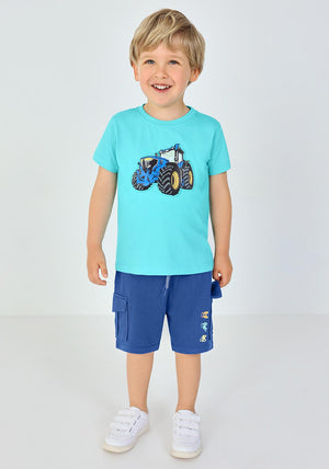 Blue Seven Mini Boy Tractor Detail Shorts, Blue
